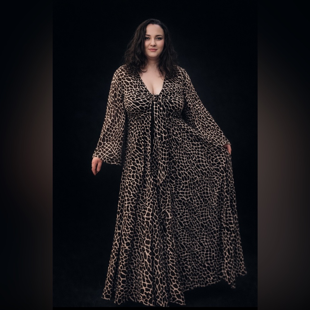 Giraffe Print Sheer Kimono Robe Set | Matching headwrap | glam maxi cover up